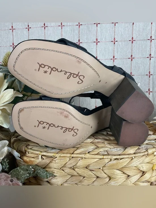Splendid “Miller” Heeled Sandals Black Leather Block Heel Strappy Shoe Sz 6 - Picture 4 of 6